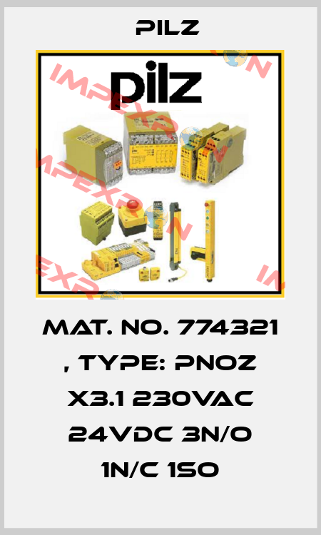 Mat. No. 774321 , Type: PNOZ X3.1 230VAC 24VDC 3n/o 1n/c 1so Pilz
