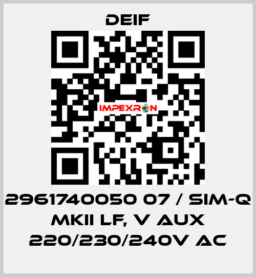 2961740050 07 / SIM-Q MKII LF, V aux 220/230/240V AC Deif