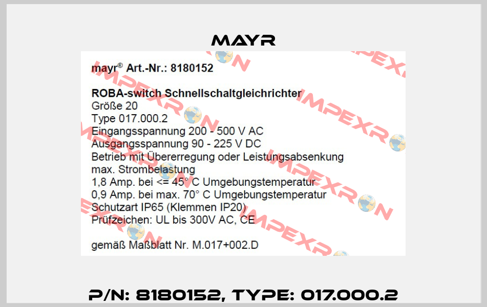 P/N: 8180152, Type: 017.000.2 Mayr